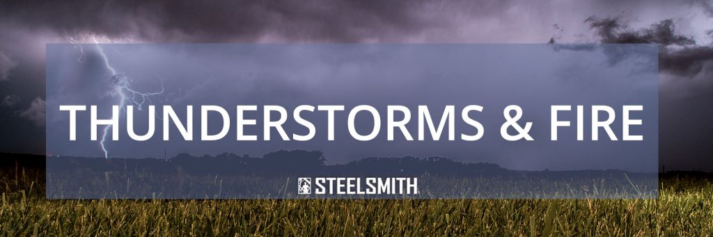 Steel buildings in thunderstorms and fire